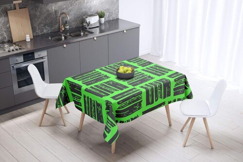 Sjzg-, Anti-Moisissure, Séchage Rapide, Résistant Aux Taches, Lavable En Machine, 100% Polyester Nappe De Table, Fumée Verte Néon, 140 X 140 Cm - Conçu Et Fabriqué En Turquie