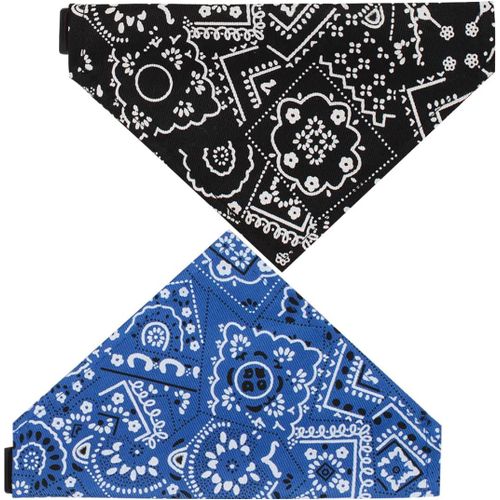 - Collier Pour Chien, Bandana Triangulaire À La Mode, Écharpe Pour Chien Avec Motif Floral, Écharpe Réglable Pour Chien (Noir + Bleu Royal)