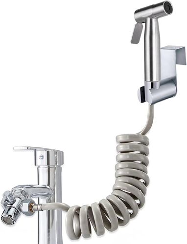 Kit de douchette pour bidet En acier inoxydable brossé Avec distributeur de robinettuyau à ressort de 59 pouces et toilettes à crochet pour hygiène personnelle et nettoyage des couches