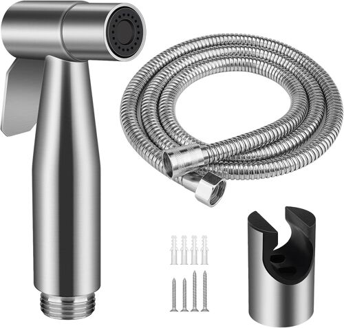 Pulvérisateur de Bidet à MainDouchette WC de Toilette en Acier Inoxydable avec Support e 1.5M Flexible de Douche pour Nettoyage des ToilettesBain pour Animaux de CompagnieHygiène Personnelle
