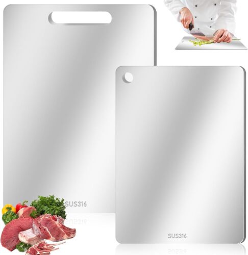 2 Pièces Planche A Decouper En Titane, Planche A Decouper Inox, Planche À Découper Double Face De Qualité Alimentaire, Planche À Découper En Métal Épais Anti-Moisissure Pour Viande Fruits Légumes¿