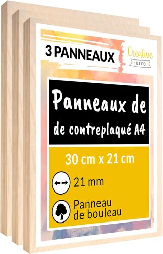 10 x A4 Contreplaqué 4mm | 300 x 210 x 4mm (+/2mm) | Planche Bois Brut Bouleau | Panneau Feuille Découpe Laser | Bois pour Pyrogravure, Gravure, Cricut, Maquette