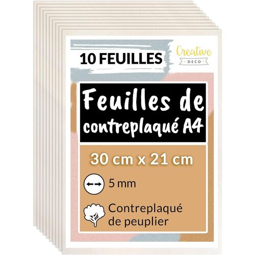 10 x A4 Contreplaqué 3mm | 300 x 210 x 3mm (+/2mm) | Planche Bois Brut Peuplier | Panneau Feuille Découpe Laser | Bois pour Pyrogravure, Gravure, Cricut, Maquette