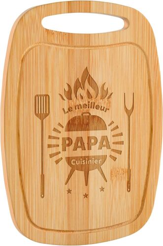 Planche À Découper Bambou Gravée 'meilleur Chef - Papa' - Cadeau Unique Père 100% Écologique, 31x22cm Avec Suspension - Idée Fête Des Pères/Anniversaire