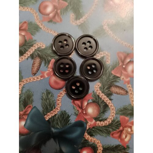 Lot De 5 Boutons Noirs À 4 Trous 1,4 Cm En Plastique Vintage.