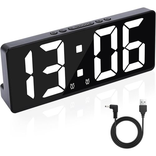 Réveil numérique, Horloge LED, Horloge de Table électronique avec Affichage de la température, luminosité réglable, Affichage 12/24 Heures, Horloge numérique, adaptée à la Maison, au Bureau