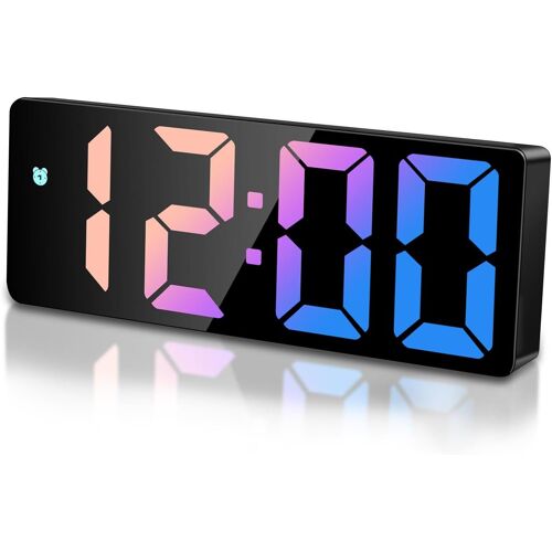 Réveil Numérique LED, Reveil Matin Numerique avec Temps Date Température Somnoler Luminosité réglable Horloge Digitale Enfant pour Maison Bureau Voyage, Rouge