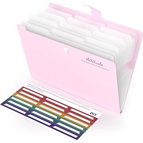 Porte-Documents A4 12 Poches Avec Étiquettes Système De Classeur A4 Extensible Avec Bouton Pression Pour La Maison, Le Bureau, L'école (Vert Clair)