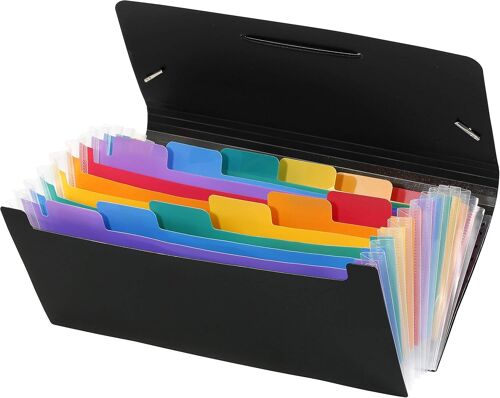 Rainbow Class Trieur Accordéon De Bureau, Porte Document 12 Positions, Organisateur De Bureau Extensible, Trieur Format Chèque En Plastique, 26 X 13 Cm