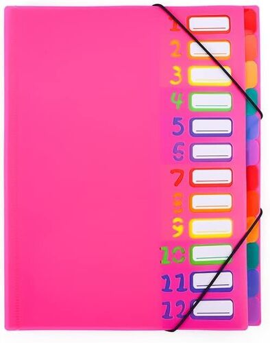 Trieur 12 Compartiments Chemise Plastique A4 Avec Rabat Et Fermeture À Elastiques Extensible Pochettes Pour Documents Multicolore Organisateur De Documents Dossiers Chemise Trieur Bureau