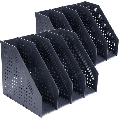 Porte-revues pliable, Porte Revue Bureau avec 4 Compartiments, Classeurs à Revues de Grande Capacité, Rangement Papier Vertical A4, Gris clair