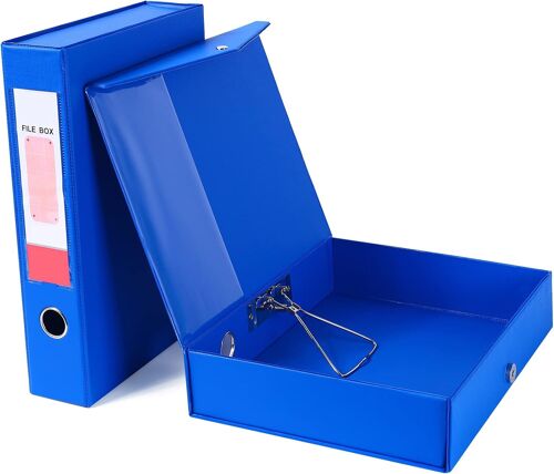 Lot De 2 Boîtes De Classement A4, Dos De 68 Mm, Boîtes De Rangement A4 Avec Ressort, Anneau Et Loquet, Boîte De Classement En Plastique Pour L'école, Le Bureau Et La Papeterie, Bleu.
