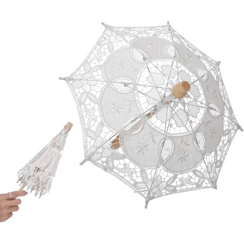 Mini Parapluie En Dentelle, 29 Cm Mariage Parasol Beau Artisanat Dentelle Parasol Pur Coton Brodé Parapluie Fantaisie Pour Les Filles Partie Décoration Danse Photographie (Beige)