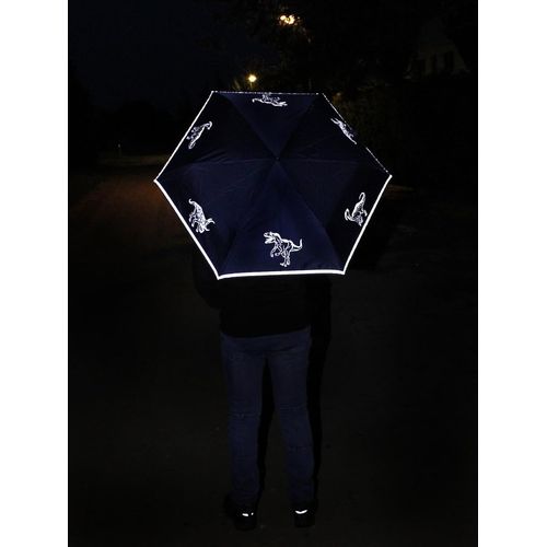 Tzf-4kids Parapluie De Poche Réfléchissant Pour Enfant Avec Bordure Réfléchissante, Réfléchissant Dinos Big, 90 Cm