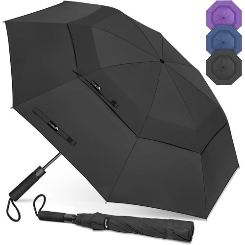 Large Compact Parapluie De Golf 54/62 Pouces,Parapluie RéSistant Au Vent Parapluie Pliant Portable pour Le Voyage à Double CanopéE VentiléE pour Hommes Femmes