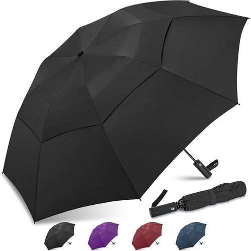 Large Compact Parapluie De Golf 54/62 Pouces,Parapluie RéSistant Au Vent Parapluie Pliant Portable pour Le Voyage à Double CanopéE VentiléE pour Hommes Femmes