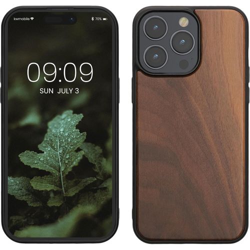 Tianyi-Housse Compatible Avec Iphone 15 Pro Max Coque - Étui De Protection Rigide En Bois Avec Cadre En Tpu - Brun Foncé