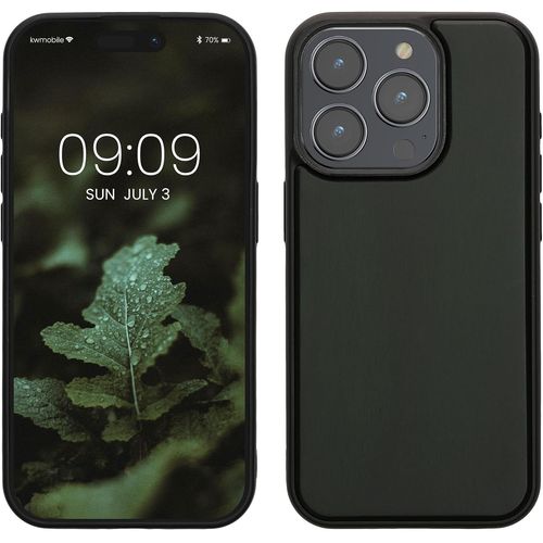 Tianyi-Housse Compatible Avec Iphone 15 Pro Coque - Étui De Protection Rigide En Bois Avec Cadre En Tpu - Vert Foncé