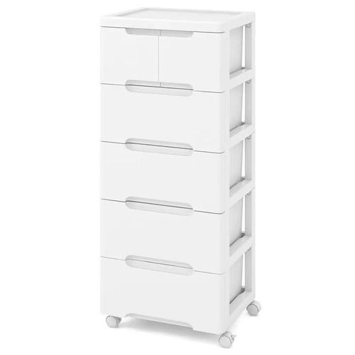 Costway Tour De Rangement À Roulettes,5 Tiroir Meuble Rangement En Plastique Pour Bureau,École,Salle De Bain,Papeterie,Chambre Blanc