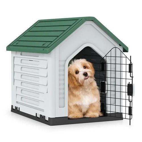 Maison Pour Animaux Costway, Porte Verrouillable, Abri Pour Chien Avec Aérations Et Toit Incliné, Pour Intérieur Extérieur, Vert