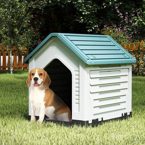Maison Pour Animaux Costway, Porte Verrouillable, Abri Pour Chien Avec Aérations Et Toit Incliné, Pour Intérieur Extérieur, Bleu