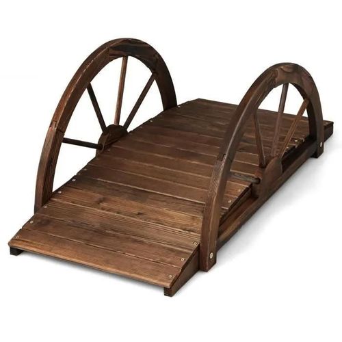 Costway Pont De Jardin En Sapin Carbonisé 101,5 X 48,5 X 38 Cm, Avec Garde-Corps En Forme De Demi-Roue, Charge Maxinal 75 Kg