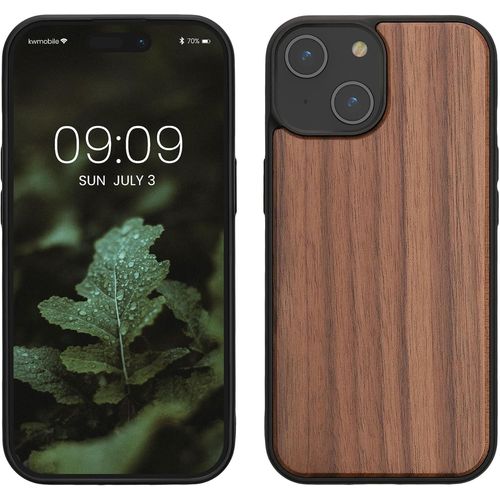 Kgabery-Housse Compatible Avec Iphone 15 Coque-Étui De Protection Rigide En Bois Avec Cadre En Tpu-Brun Foncé