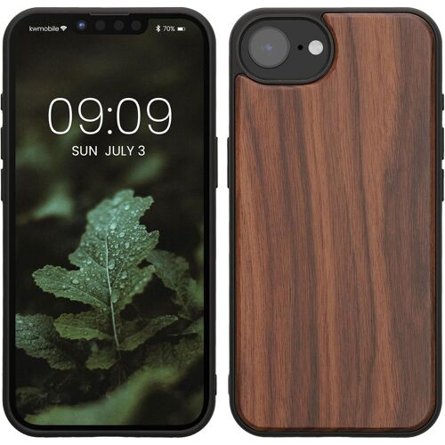 Housse Compatible avec Apple iPhone 17coque - Étui de Protection Rigide en Bois avec Cadre en TPU - Brun foncé