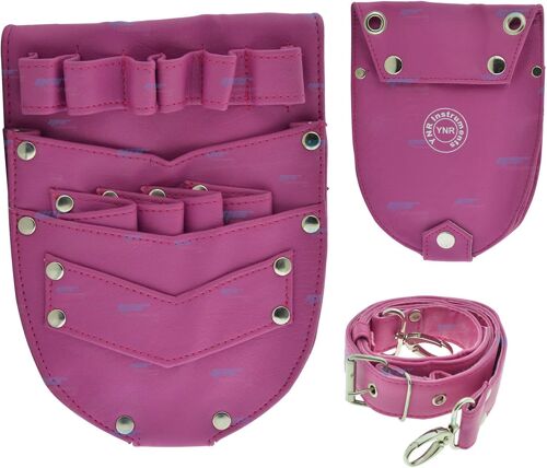 Étui pour ciseaux de coiffure, étui pour ciseaux de barbier, étui pour ciseaux de coiffure, sac pour coiffeur avec pinces à rivets, ceinture d'épaule (cristal rose)