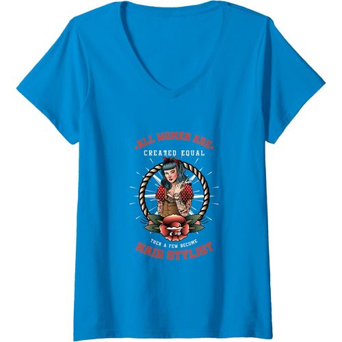 Femme Coiffeur Cheveux Coiffure Ciseaux Profession Coiffure T-Shirt Avec Col En V 