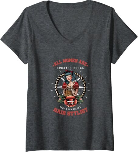 Femme Coiffeur Cheveux Coiffure Ciseaux Profession Coiffure T-Shirt Avec Col En V 