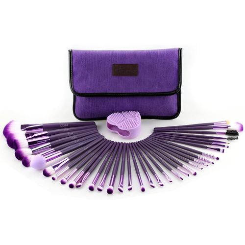 Ensemble De Pinceaux De Maquillage Purple - Ensemble De 34 Pinceaux De Maquillage Avec Nettoyeur/Récureur De Pinceaux De Maquillage Pour Le Maquillage Du Visage Et Des Yeux - Couleur Violette 
