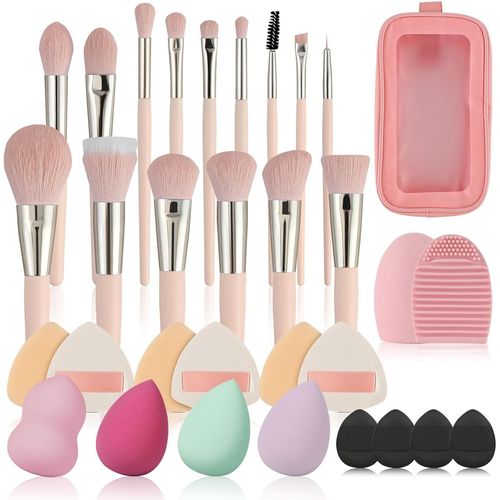 Ensemble De Pinceaux De Maquillage 22 Pcsavec Éponge De Maquillagepompon À Poudre Et Tapis De Nettoyagepour Fond De Teint Blush Anti-Cernes Ombres À Paupières Poudre Et Contouring 