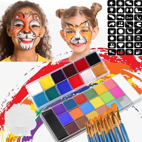 Tzf-Peinture Visage Corps Kit, Palette De Maquillage Pour Enfants Avec Ensemble De Pinceaux Soirées Pour Halloween Noël Maquillage Parties Vacances Art Quotidien Maquillage Déguisement 