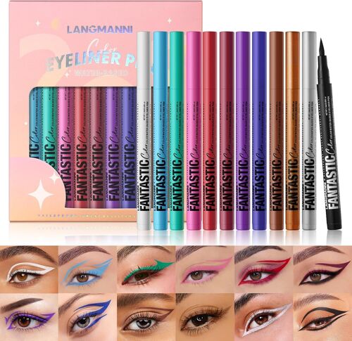 Kalanka-Kit 12 Couleurs D'eyeliner Liquide Mat, Crayon Eyeliner Liquide Coloré, Ultra Précision, Séchage Rapide, Glisse Douce, Résistant À La Boue, Waterproof Pigmented Eye Liner Makeup Kit Cadeau 