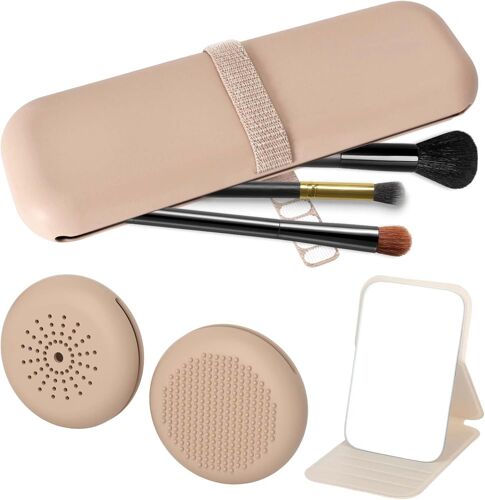 Porte Pinceaux De Maquillage Voyageporte Éponge Maquillagepochette Silicone Voyagepetit Miroir Pliableportables Rangement Pour Pinceaux De Maquillagepour Extérieurvoyages 