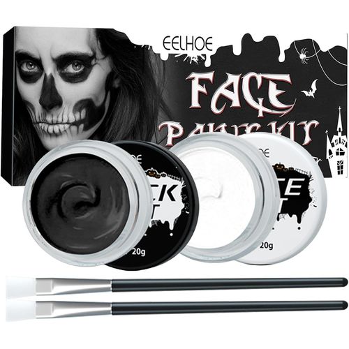 Professionnelle Peinture Corporelle Avec 2 Pinceauxnoir + Blanc Maquillage Peinture Visage Pour Halloweennoëlcarnavalsoirées À Thèmecosplay 