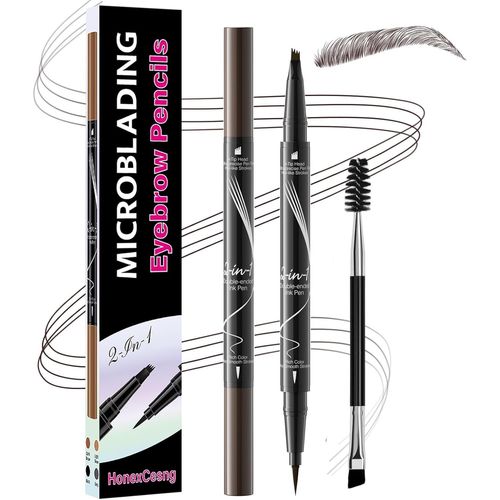 Crayon Sourcilcrayon Sourcils Microblading 2 En 1avec Feutre Sourcils Waterproof À 4 Pointes Et Eyebrow Pencil Précispour Créer Des Sourcils Naturels Et Ressemblant (Noir) 