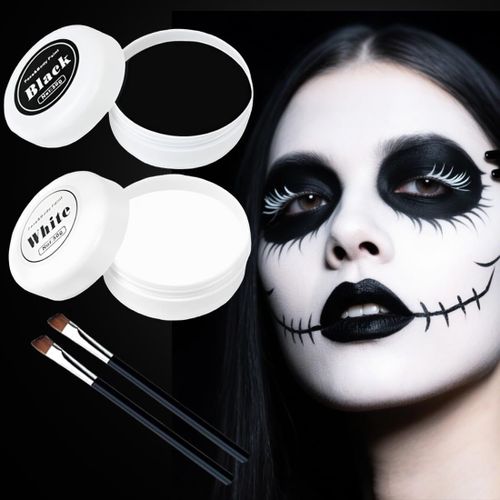 Maquillage D'halloweenmaquillage Du Visage D'halloween Noir Et Blanccouleurs Du Corps Noir (50 G) Et Blanc (50 G) Avec 2 Pinceauxpeinture Pour Le Visage Pour Le Maquillage De Théâtrepour 