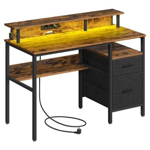 Bureau Gaming Avec Lumières Led Et Multiprise Bureau Informatique Avec Support D'écran Table Avec Rangement 2 Tiroirs 2 Ports Usb Pour Bureau Noir Boisé Helloshop26 12_0004639