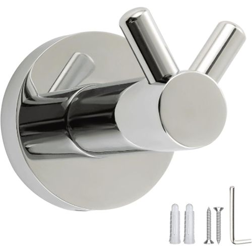 CMJAAGUR-Porte-Manteau Mural Double Cornes En Inox Chromé Brillant - Support Murale À Percer 15Kg - Pour Salle De Bain, Cuisine, Entrée - Design Élégant Sans Rayures Crochet Pour Peignoir[M340]