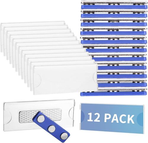 Badge Aimanté, 12 Pièces Badge Nom Aimant, Badge Personnalisable, Badges Porte Carte Aimantée Personnalisé, Magnétique Plaques Porte-Noms Pour Vêtements Avec 3 Aimants Puissants Au Néodyme