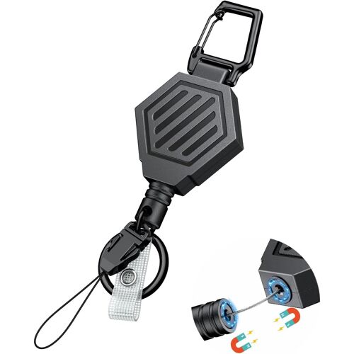 KALANKA-Porte Clé Rétractable Robuste avec Fermeture Magnétique Porte Badge Enrouleur pour jusqu'à 0,45 kg Porte Badge Retractable avec Cordon Dyneema de 78 cm Boîtier en ABS Solide et Anneau de Clé