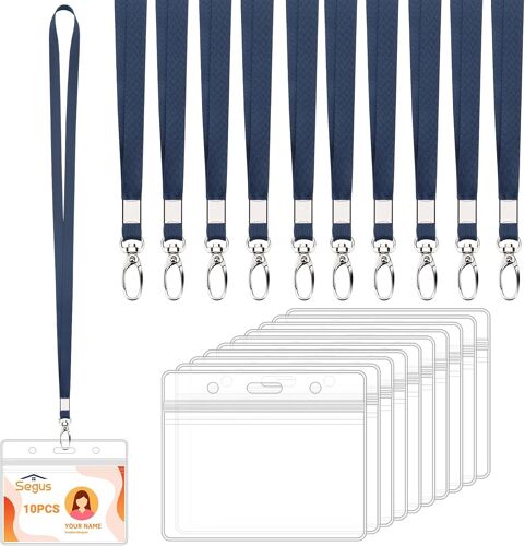Tour De Cou Porte Badge, 20 Pièces Cordon Tour De Cou Avec Porte Badge En Pvc, Porte Carte Plastique Transparent, Lanyard Avec Boucle Pivotante, Pour Infirmiere, Enseignants, Médecins
