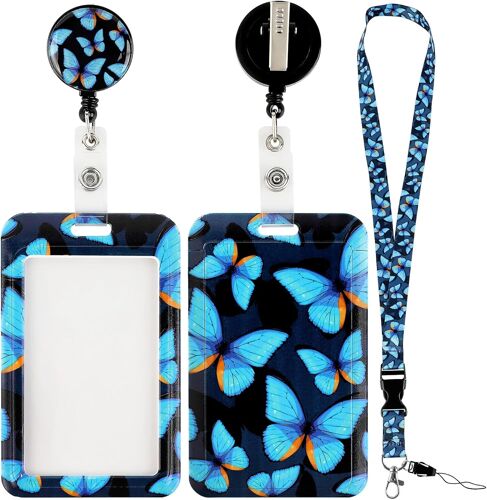 Porte Badge Enrouleur Couvercle Coulissant Avec Cordon, Porte Badge Avec Porte Clé Retractable, Pour Carte Didentité, Carte Bancaire, Carte De Membre