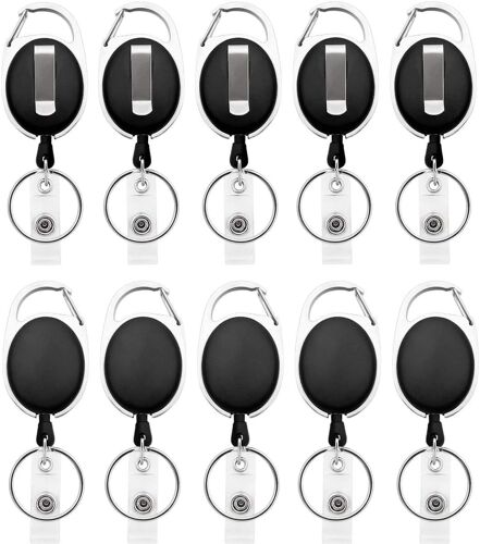 10pcs Porte-Clés Rétractables, Porte-Badge Mousqueton Robuste, Bobine De Badge D'identification Avec Cordon Rétractable