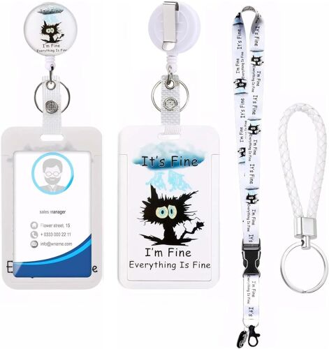 Porte-Badge Unique Et Durable Porte-Badge Rétractable Avec Support De Carte De Visite Et Porte-Clés En Cuir Parfait Pour Les Amateurs De Chats Et Les Professionnels
