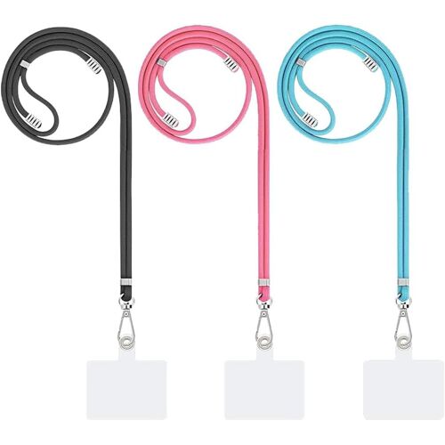 Cordon Tour De Cou, Lanière Et Lanyard Dragonne Poignet, 3 Pcs Nylon Cou Cordon Avec Fermoir Mousqueton Tournant, Lanyard Pour Porte-Badge, Clés, Appareils Photo, Noir+Bleu+Rose