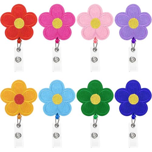 Lot De 8 Porte-Badges En Feutre À Motif De Fleurs Pour Infirmière, Enseignant, Étudiant