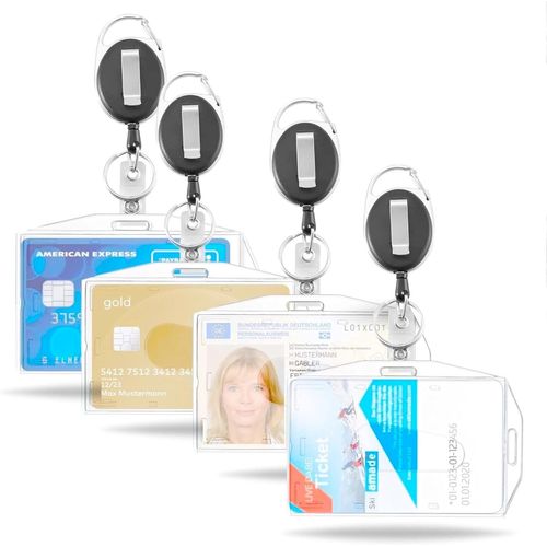 Lot de 4 Porte-Badges avec Yoyo Rétractable Porte-Cartes/Cartes d'Accès avec Clip en Plastique Rigide Porte-Clés Extensible en Plastique Rigide Porte-Carte d'Identité